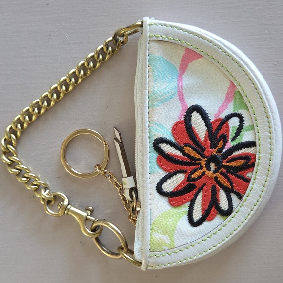 Coach Handbags - COACH Embroidered Floral & Signature Coin Purse Charm